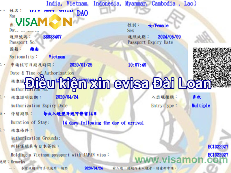 điều kiện xin evisa đài loan