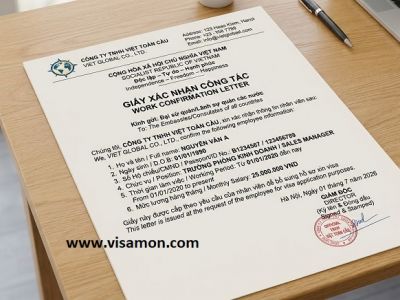 Mẫu giấy xác nhận công việc xin visa song ngữ